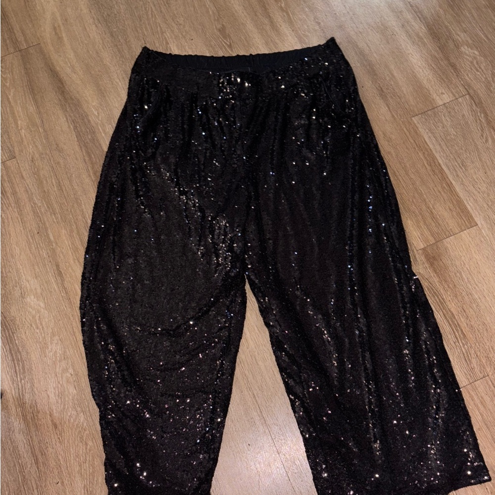 plus size Lane Bryant black sequins bling pants New Year’s Eve Christmas A68